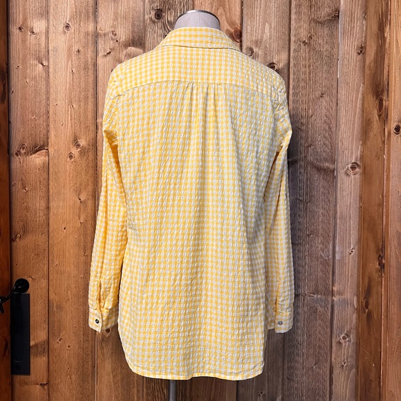 KUT From The Kloth Large Yellow White Gingham Print Long Sleeve Button Shirt - Picture 4 of 7